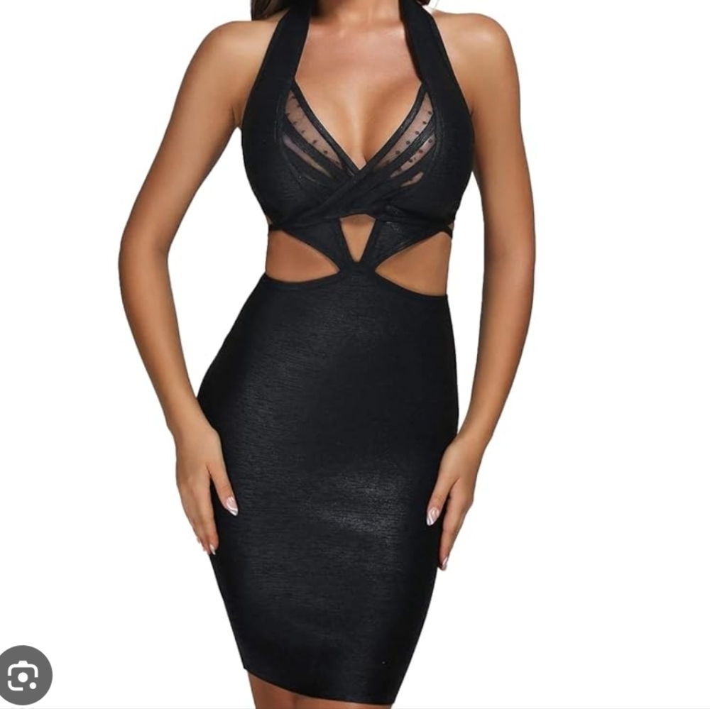 Bella Barnett Black Backless Halter Bandage Mini Sexy Dress‎ Size Medium M